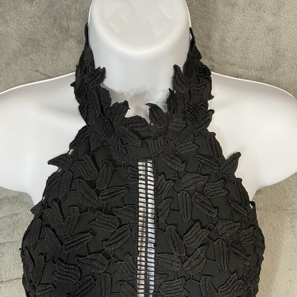 Bardot Size 6 Black Lace Halter Floral Cutout Backless Back Zip Dress Whimsigoth - Picture 2 of 16